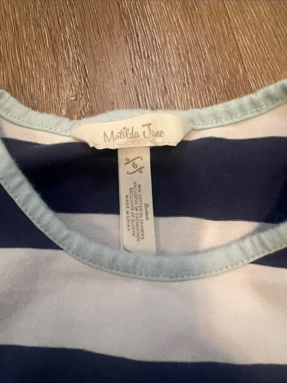 Matilda Jane Size 6 Girls Navy and White Striped Dress with Floral Hem